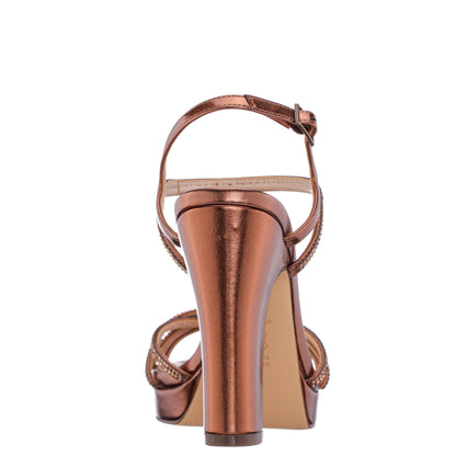 Nina Shoes Sybel Brown Metallic Ultra-High Block Heel Platform Sandal