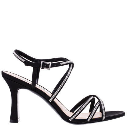 Nina Shoes Anna Black Satin Mid-Heel Sandals