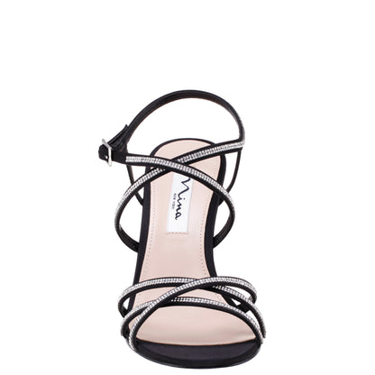 Nina Shoes Anna Black Satin Mid-Heel Sandals