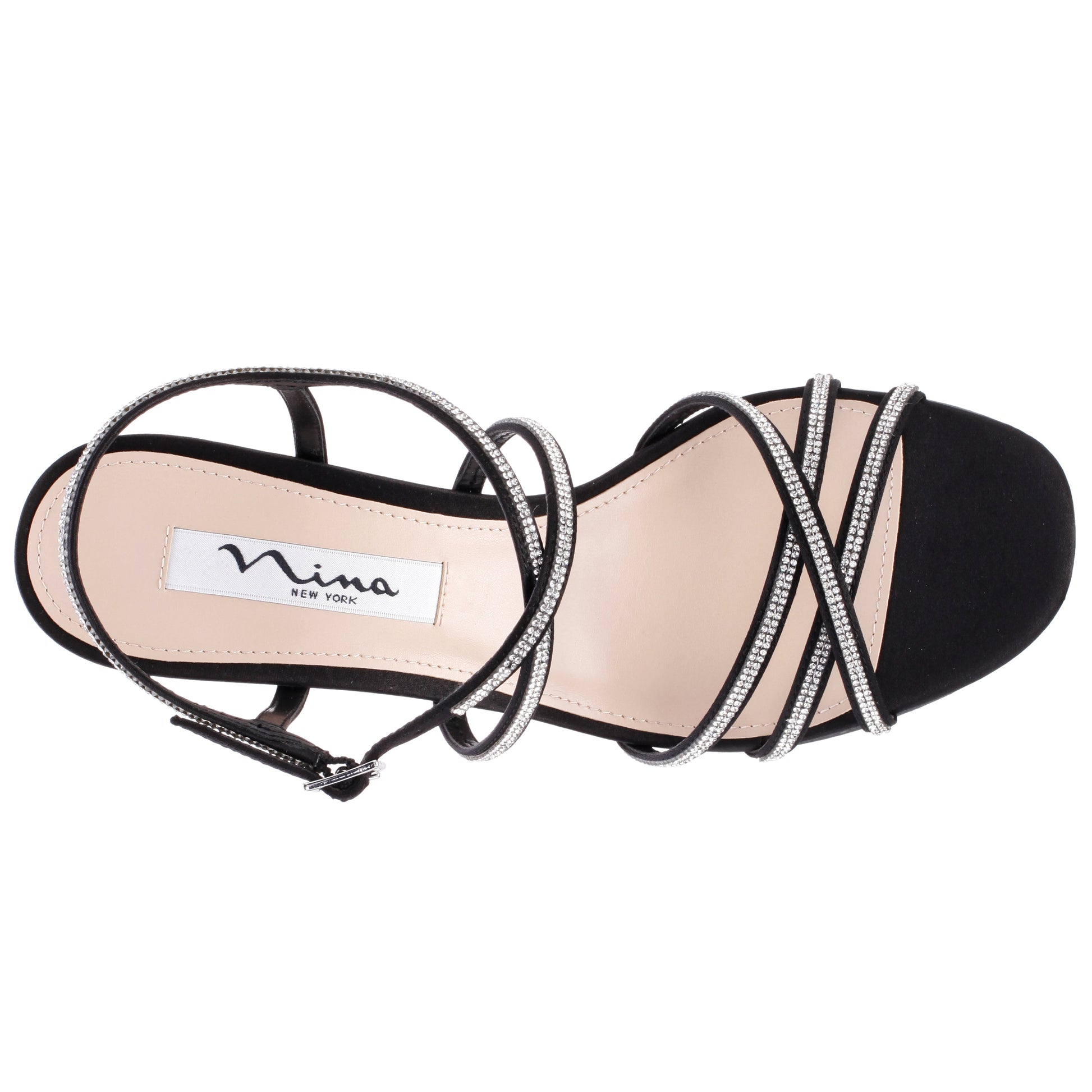 Nina Shoes Anna Black Satin Mid-Heel Sandals