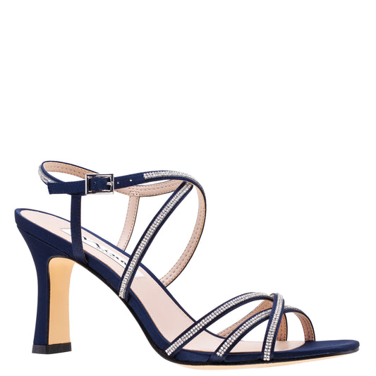Nina Shoes Anna Navy Satin Mid-Heel Sandals