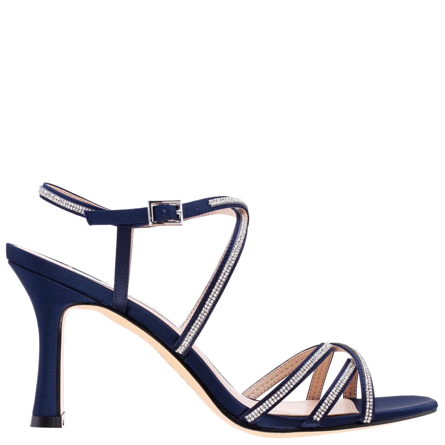 Nina Shoes Anna Navy Satin Mid-Heel Sandals