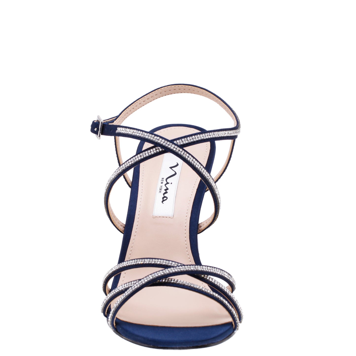Nina Shoes Anna Navy Satin Mid-Heel Sandals