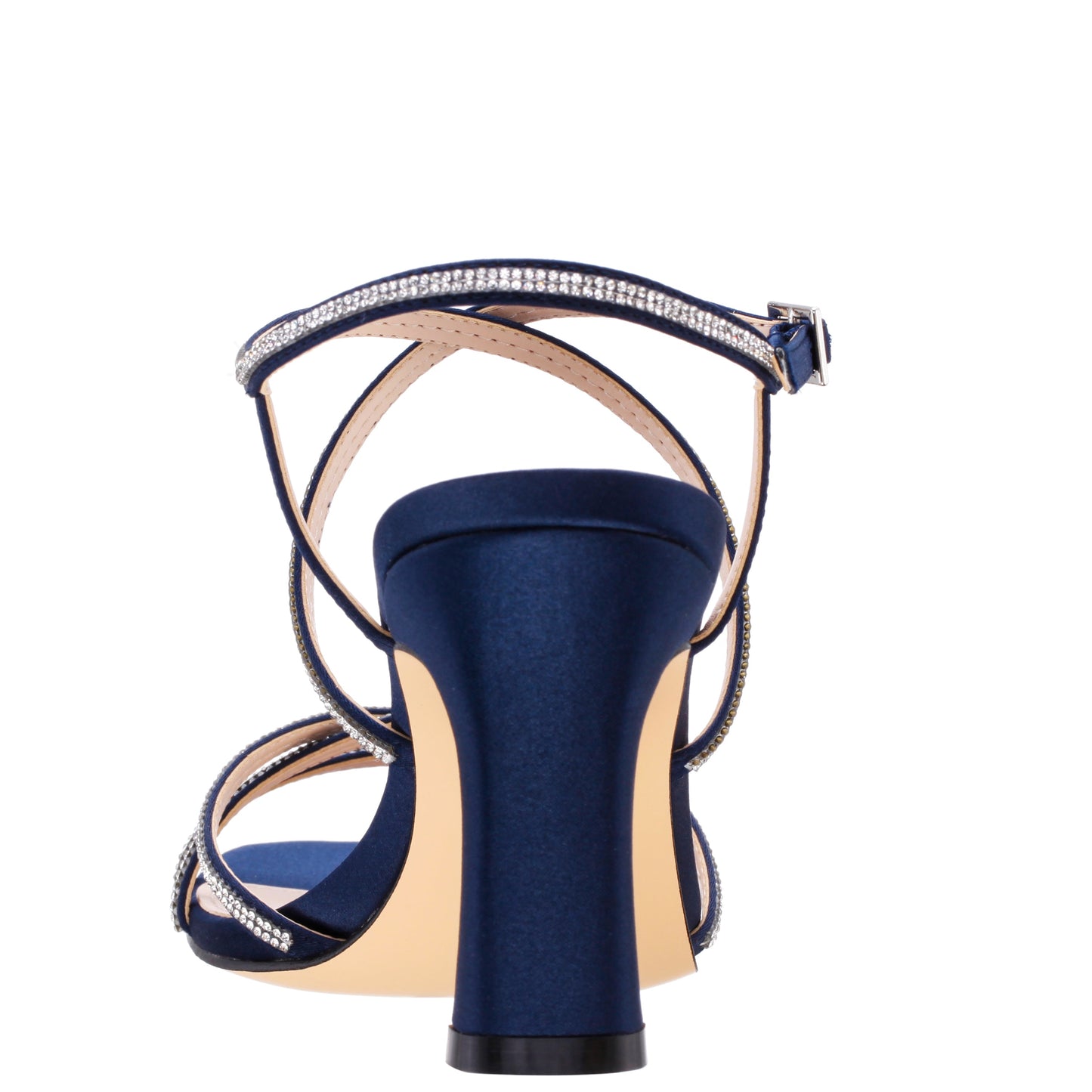 Nina Shoes Anna Navy Satin Mid-Heel Sandals