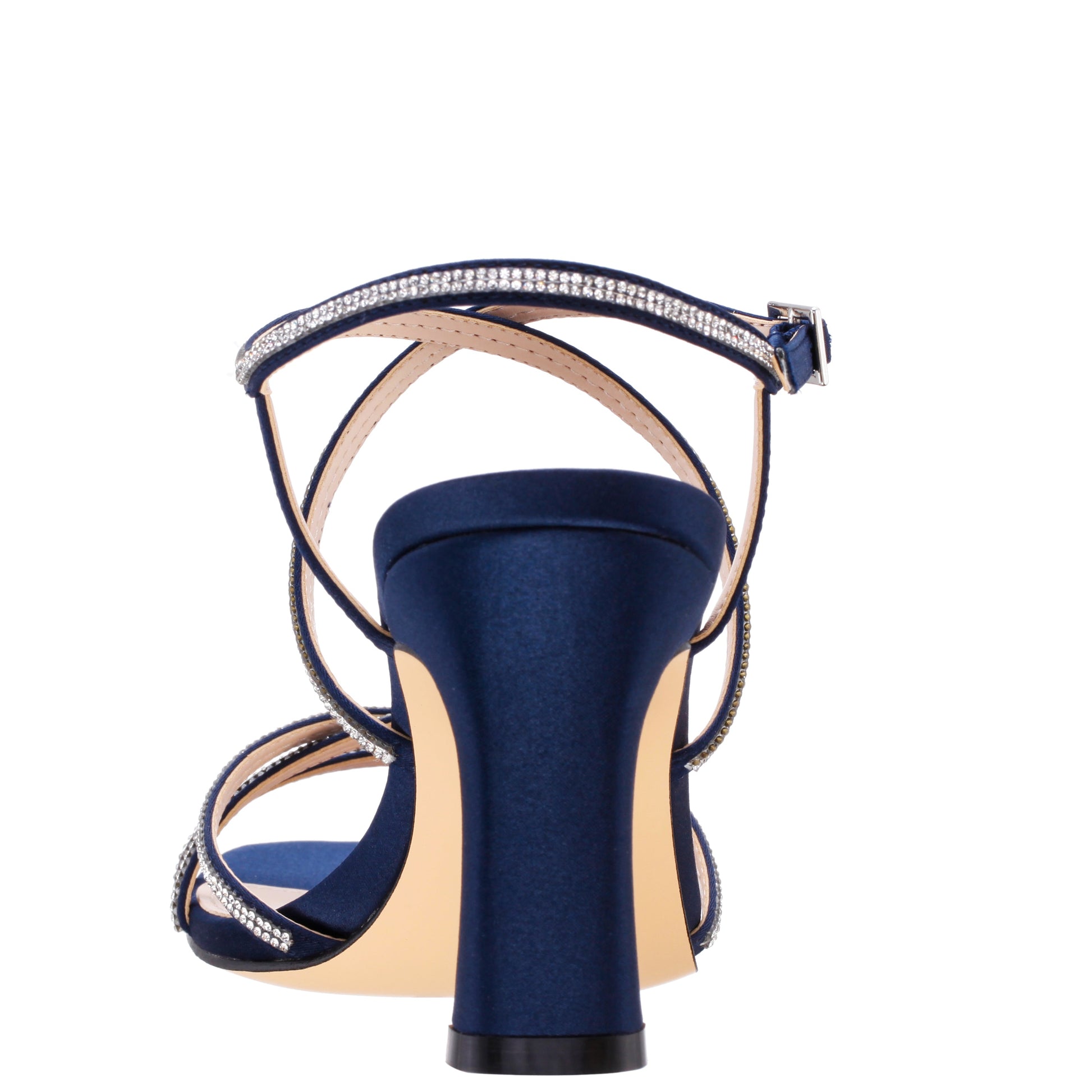 Nina Shoes Anna Navy Satin Mid-Heel Sandals