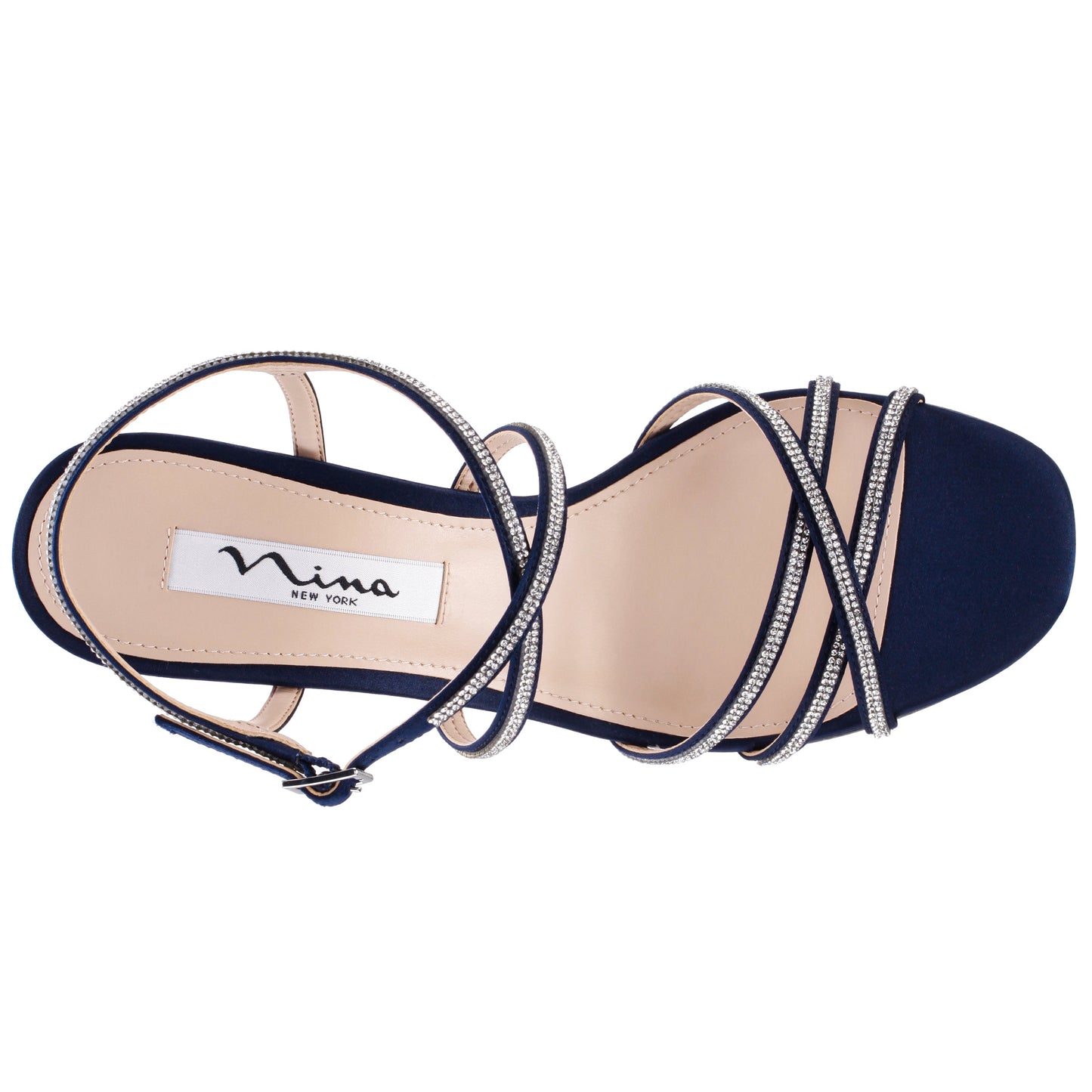 Nina Shoes Anna Navy Satin Mid-Heel Sandals
