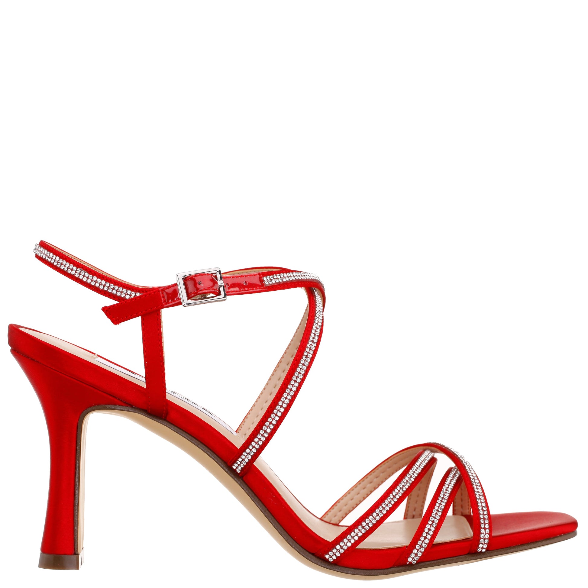 Nina Shoes Anna Red Satin Mid-Heel Sandals