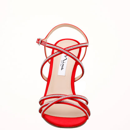 Nina Shoes Anna Red Satin Mid-Heel Sandals