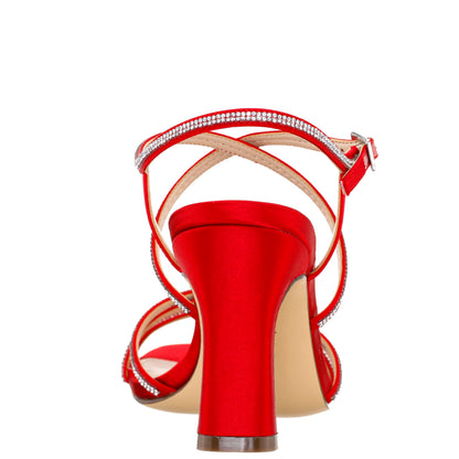 Nina Shoes Anna Red Satin Mid-Heel Sandals