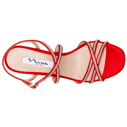 Nina Shoes Anna Red Satin Mid-Heel Sandals