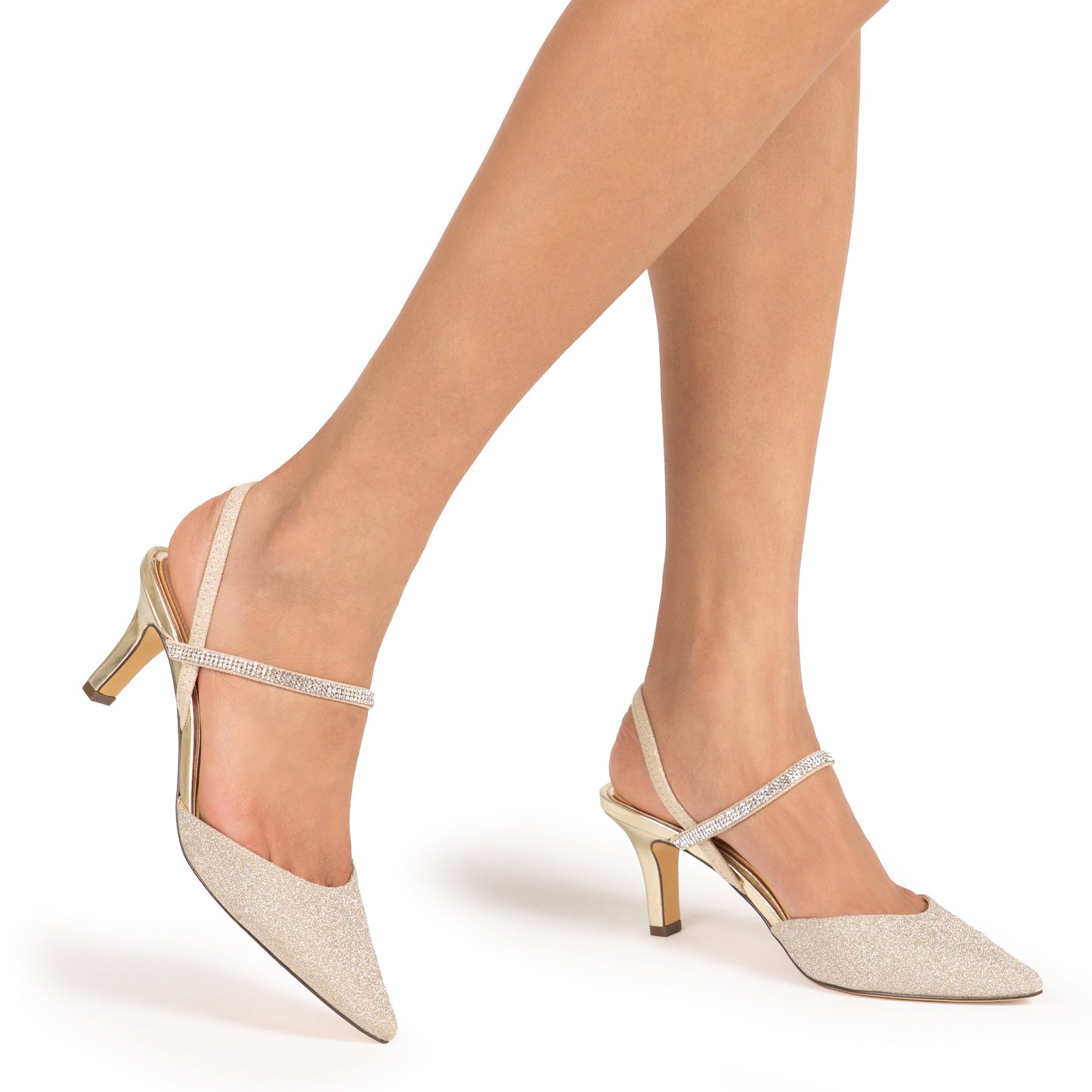 Nina Shoes Billie Platino Glitter Mid-Heel Pumps