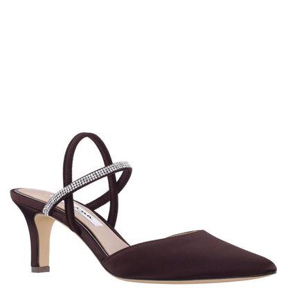 Nina Shoes Billie Brown Satin Mid-Heel Pumps