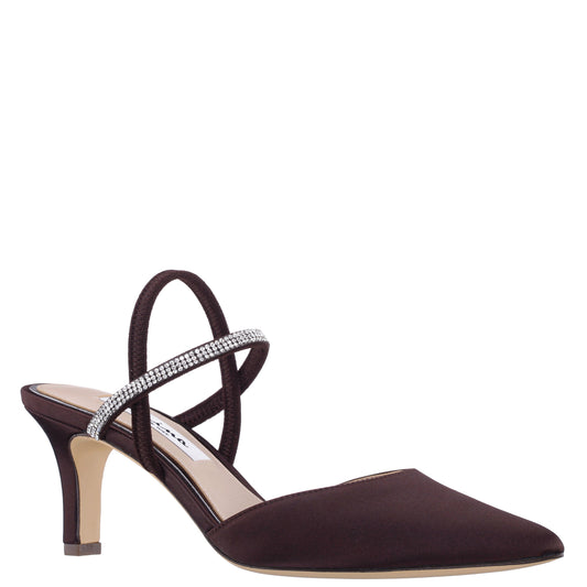 Nina Shoes Billie Brown Satin Mid-Heel Pumps