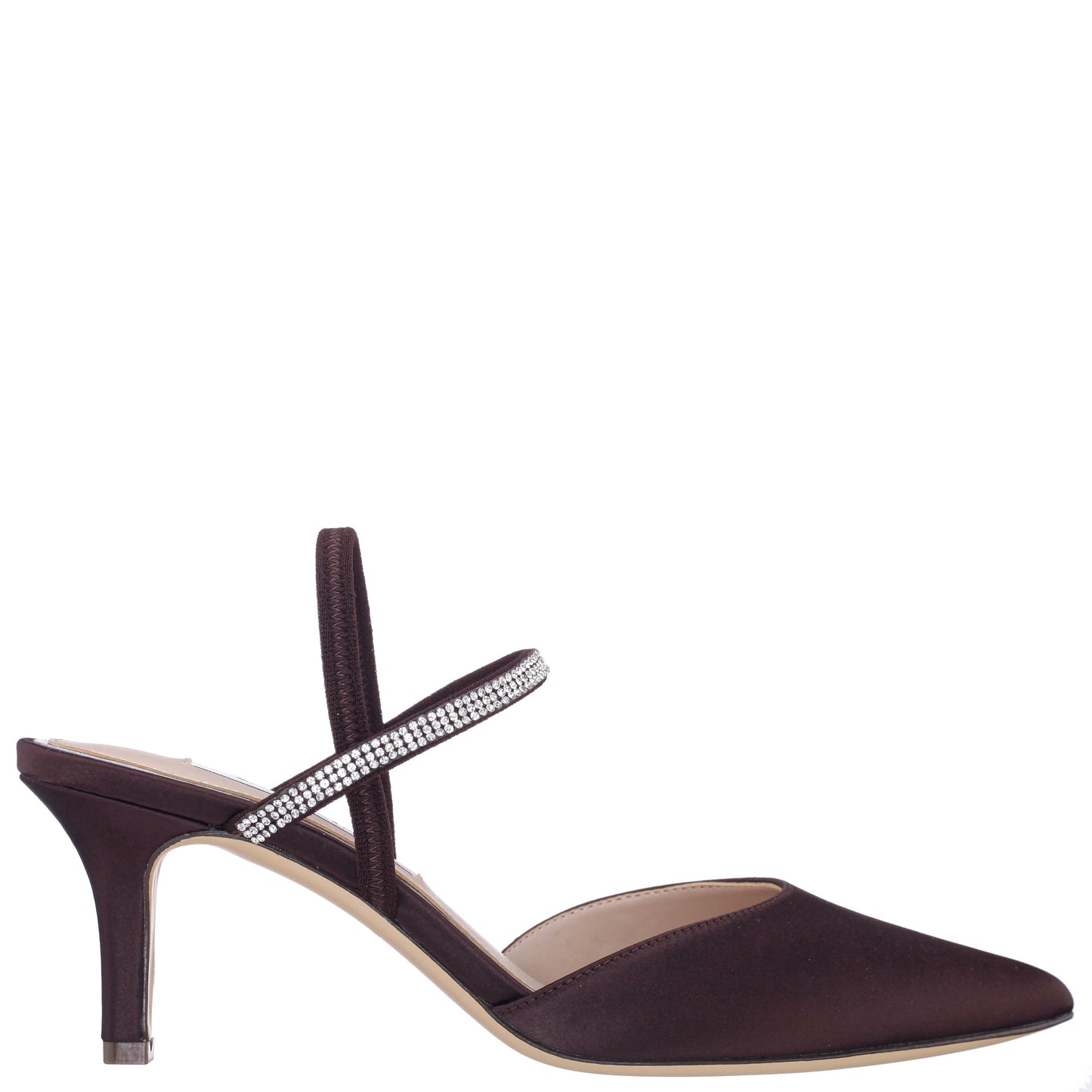 Nina Shoes Billie Brown Satin Mid-Heel Pumps