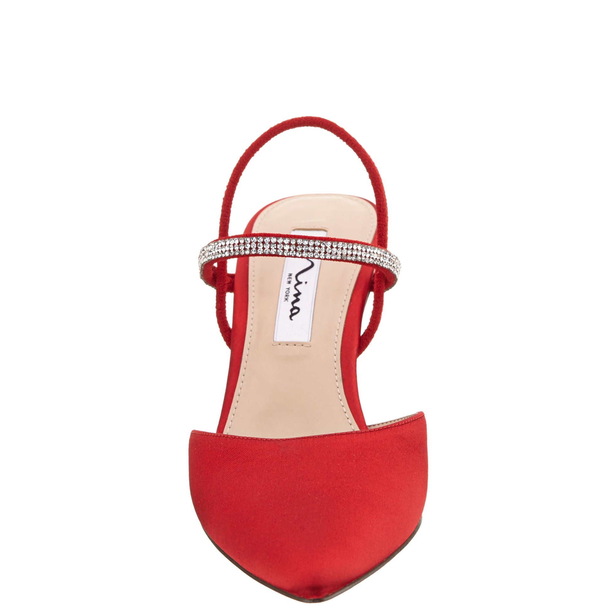 Nina Shoes Billie Red Satin Mid-Heel Pumps
