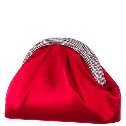Nina Shoes Jane Red Satin/Glass Crystal Frame Clutch