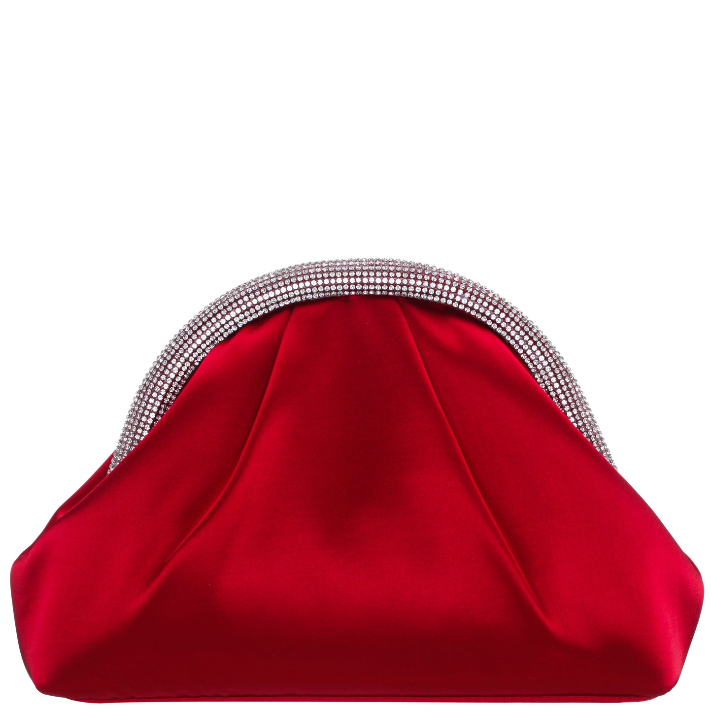 Nina Shoes Jane Red Satin/Glass Crystal Frame Clutch