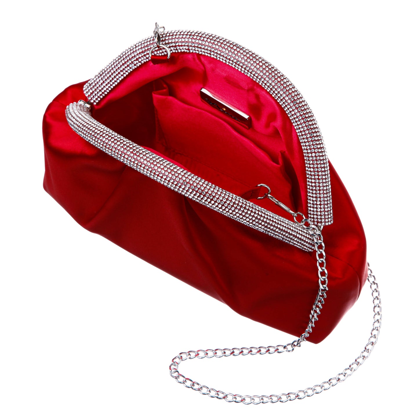 Nina Shoes Jane Red Satin/Glass Crystal Frame Clutch