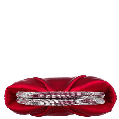 Nina Shoes Jane Red Satin/Glass Crystal Frame Clutch