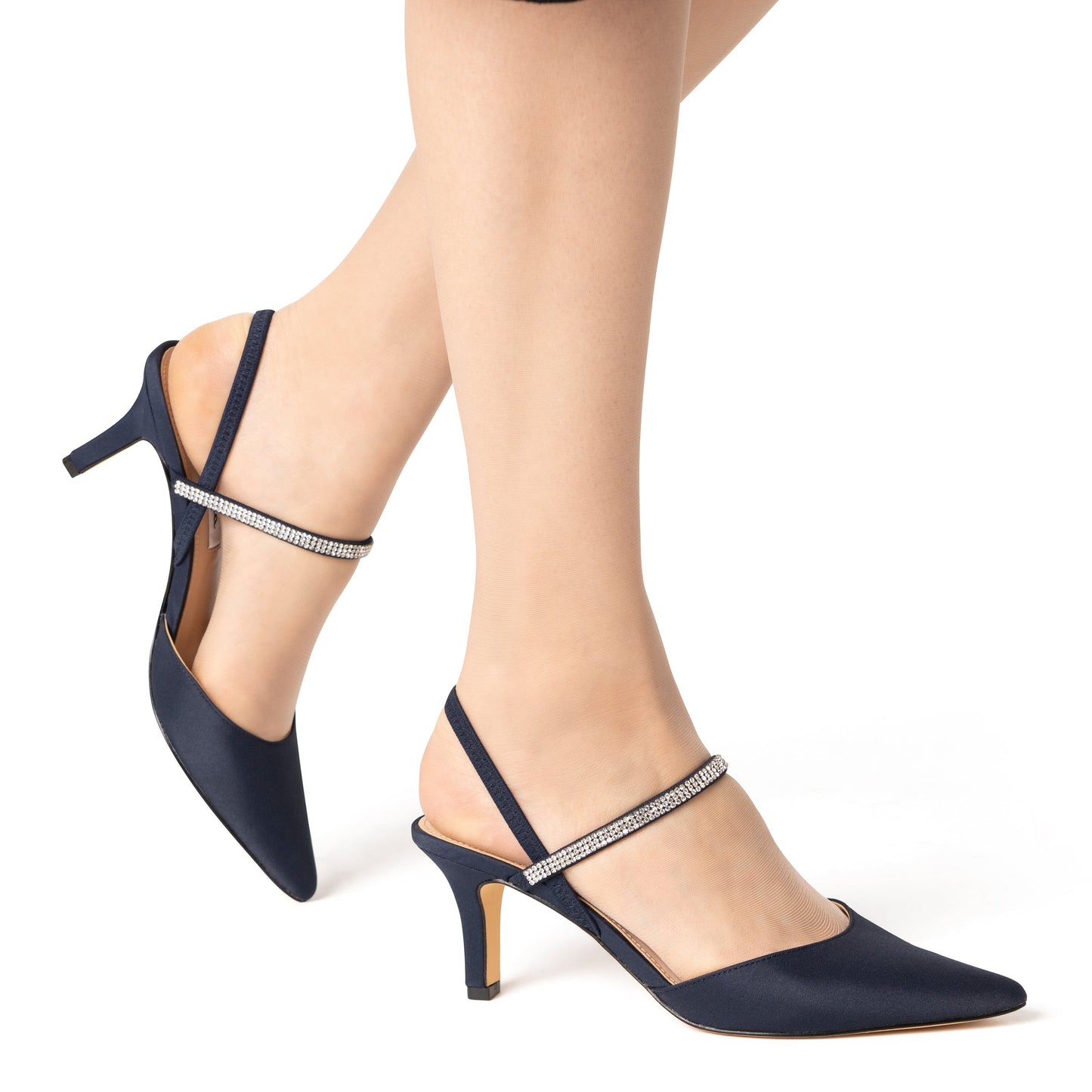 Nina Shoes Billie Blue Satin Mid-Heel Pumps