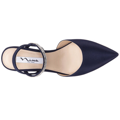 Nina Shoes Billie Blue Satin Mid-Heel Pumps