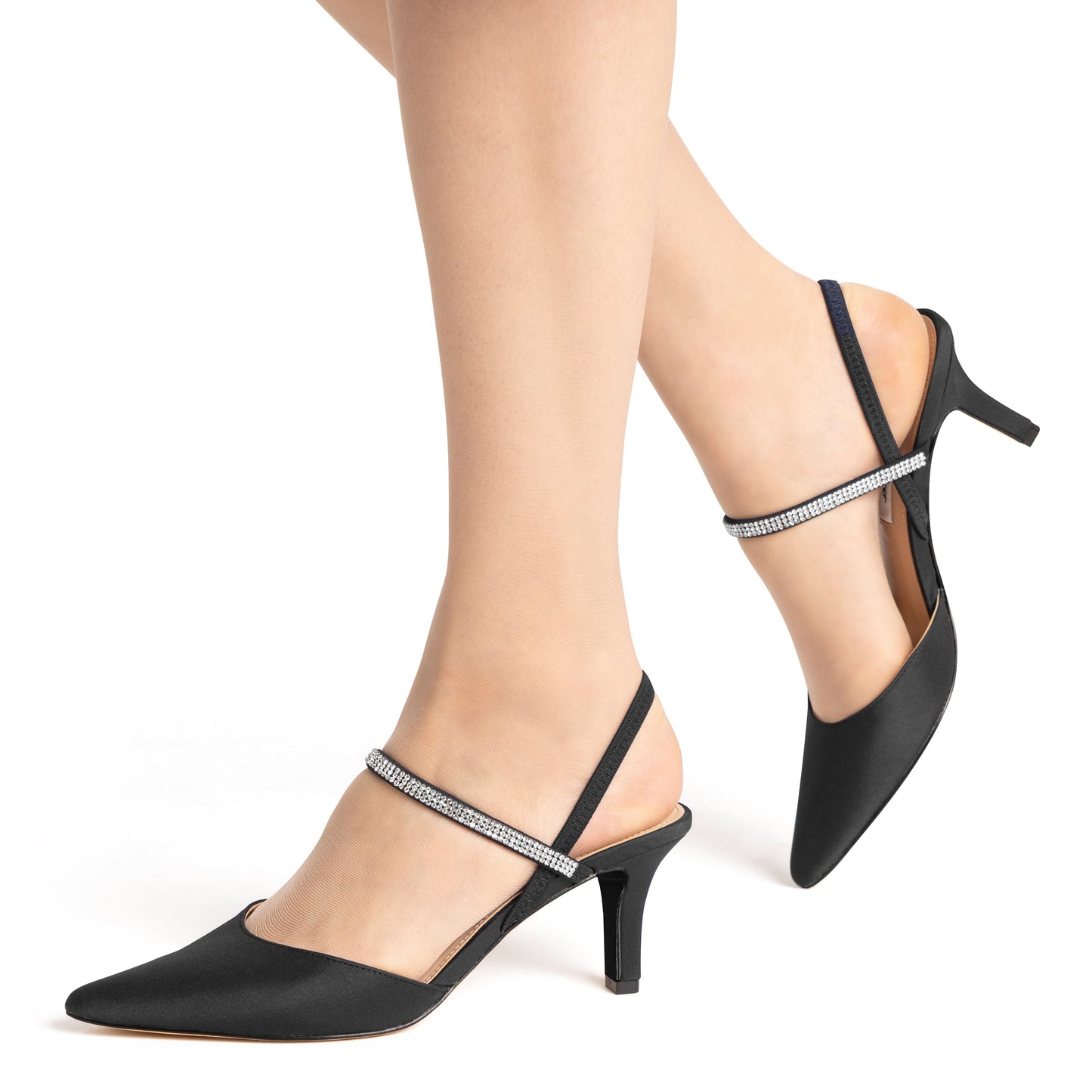 Nina Shoes Billie Black Satin Mid-Heel Pumps