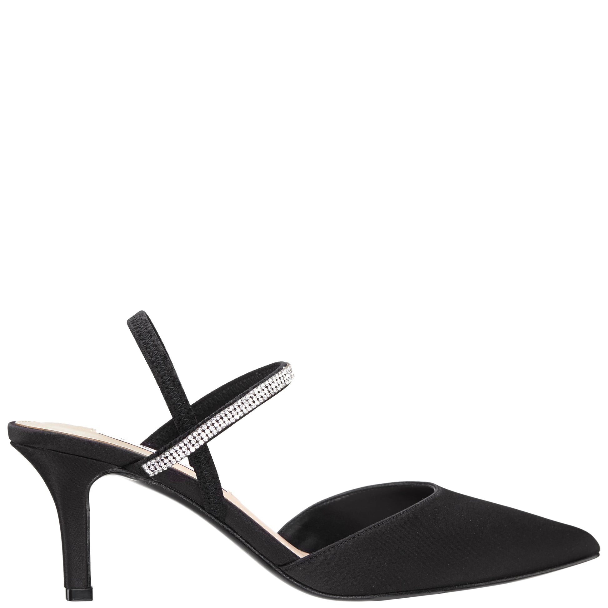 Nina Shoes Billie Black Satin Mid-Heel Pumps
