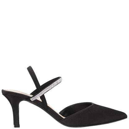 Nina Shoes Billie Black Satin Mid-Heel Pumps
