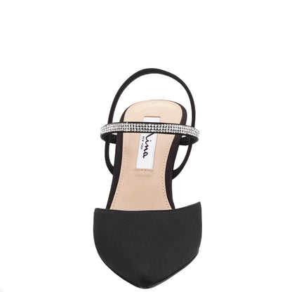 Nina Shoes Billie Black Satin Mid-Heel Pumps