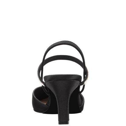 Nina Shoes Billie Black Satin Mid-Heel Pumps