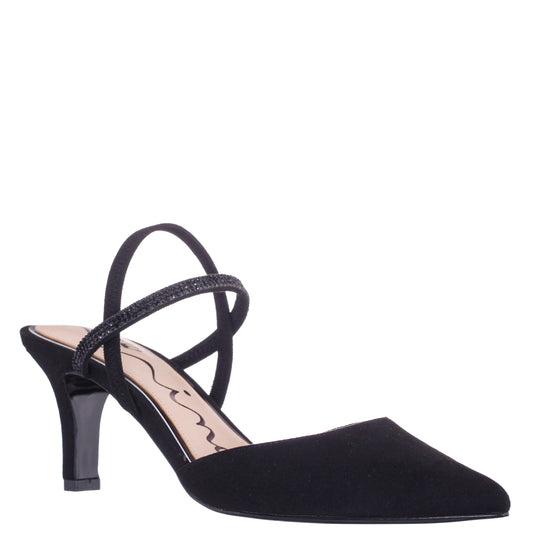 Nina Shoes Billie Black Glam Suede Mid-Heel Pumps