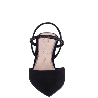 Nina Shoes Billie Black Glam Suede Mid-Heel Pumps