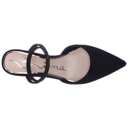 Nina Shoes Billie Black Glam Suede Mid-Heel Pumps