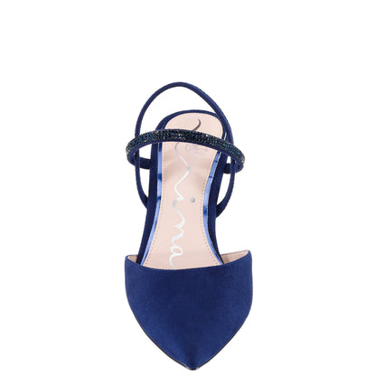 Nina Shoes Billie Blue Satin Mid-Heel Pumps
