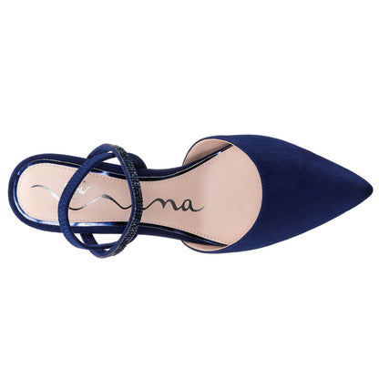 Nina Shoes Billie Blue Satin Mid-Heel Pumps
