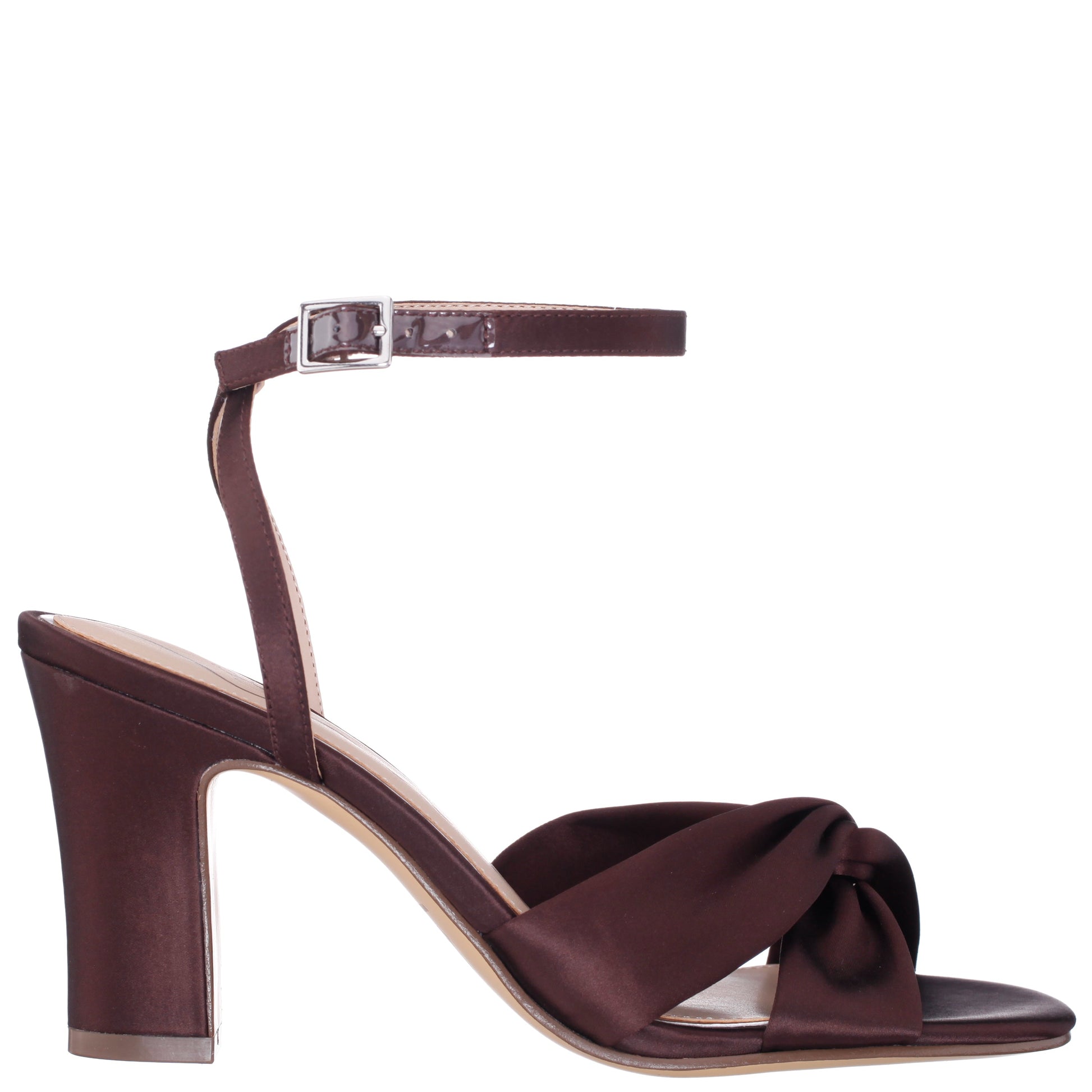 Nina Shoes Ashley Brown Satin Block-Heel Sandals