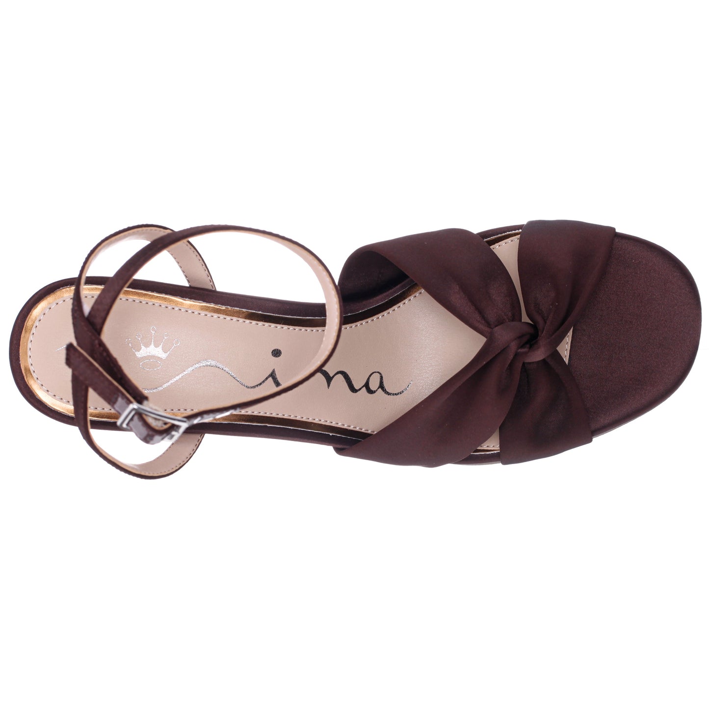 Nina Shoes Ashley Brown Satin Block-Heel Sandals