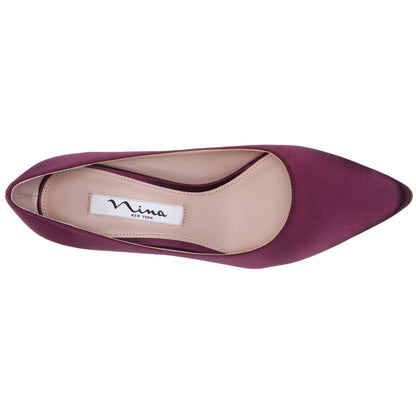 Nina Shoes Nina60 Bordeaux Satin Mid-Heel Classic Pump