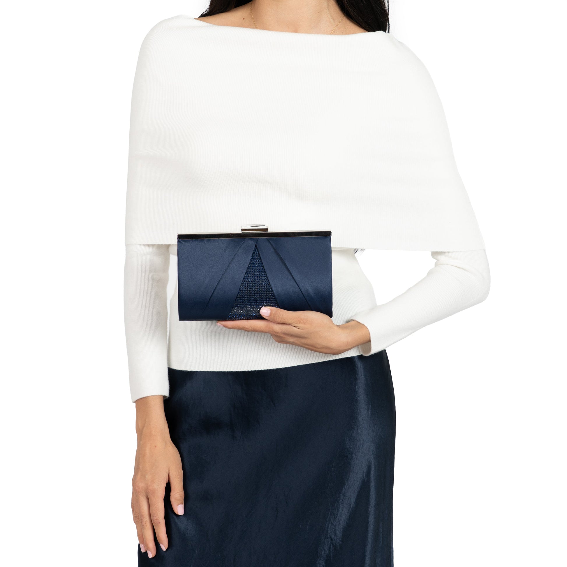 Nina Shoes Ophelia Blue Pleated Satin Frame Clutch
