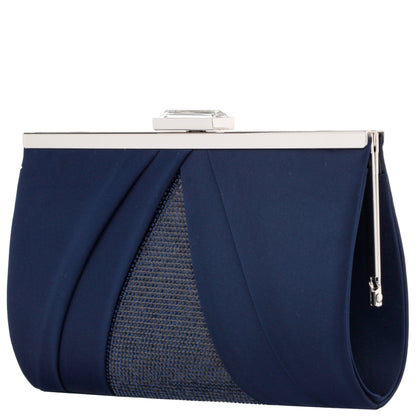 Nina Shoes Ophelia Blue Pleated Satin Frame Clutch