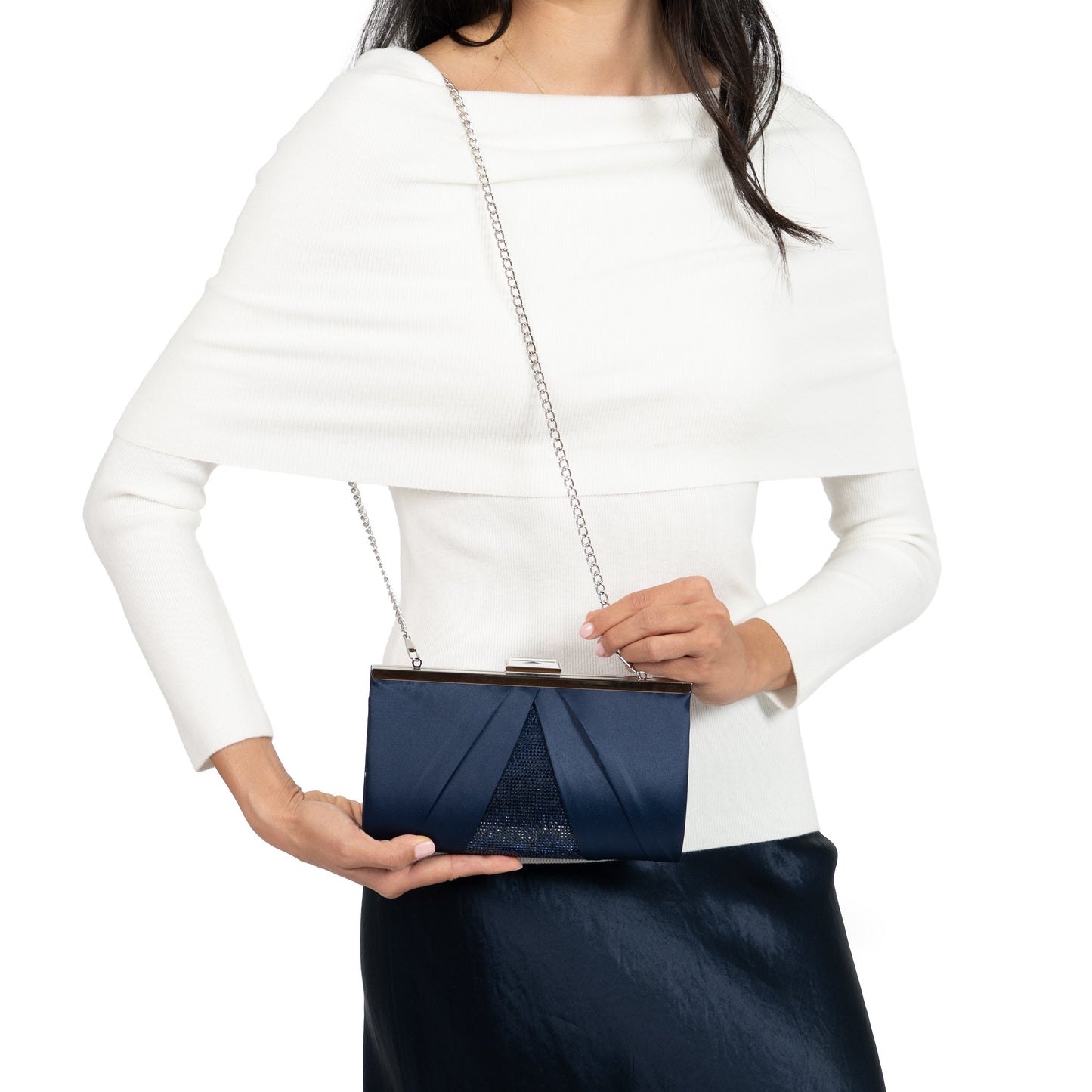 Nina Shoes Ophelia Blue Pleated Satin Frame Clutch