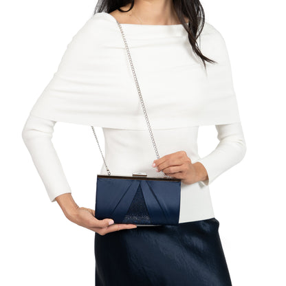Nina Shoes Ophelia Blue Pleated Satin Frame Clutch