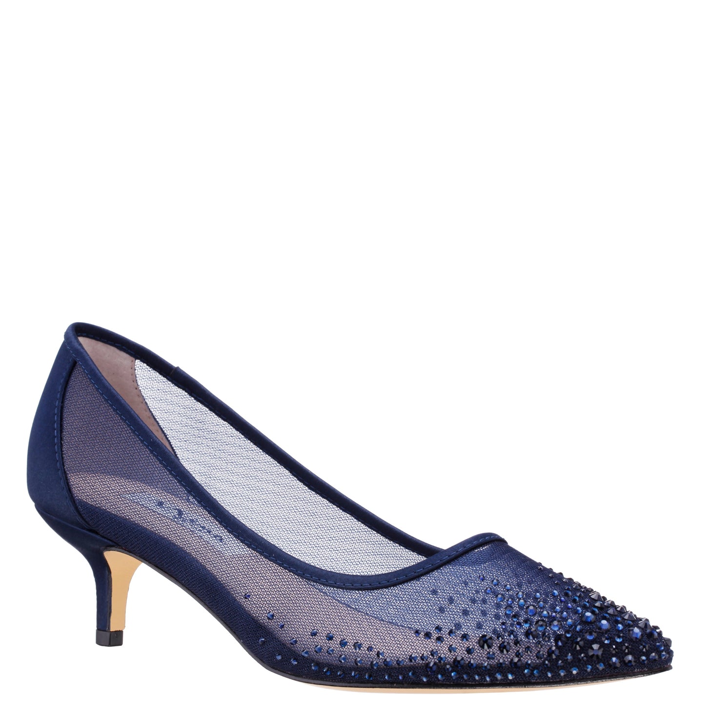 Nina Shoes Sofie Blue Mesh with Faceted Crystals Kitten-Heel Pumps
