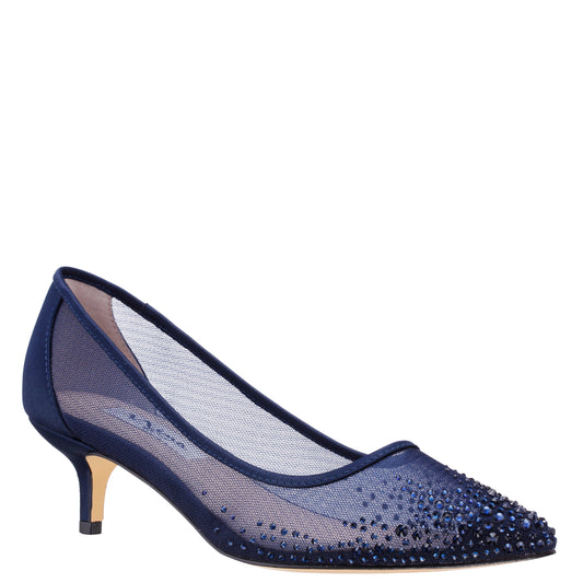 Nina Shoes Sofie Blue Mesh with Faceted Crystals Kitten-Heel Pumps