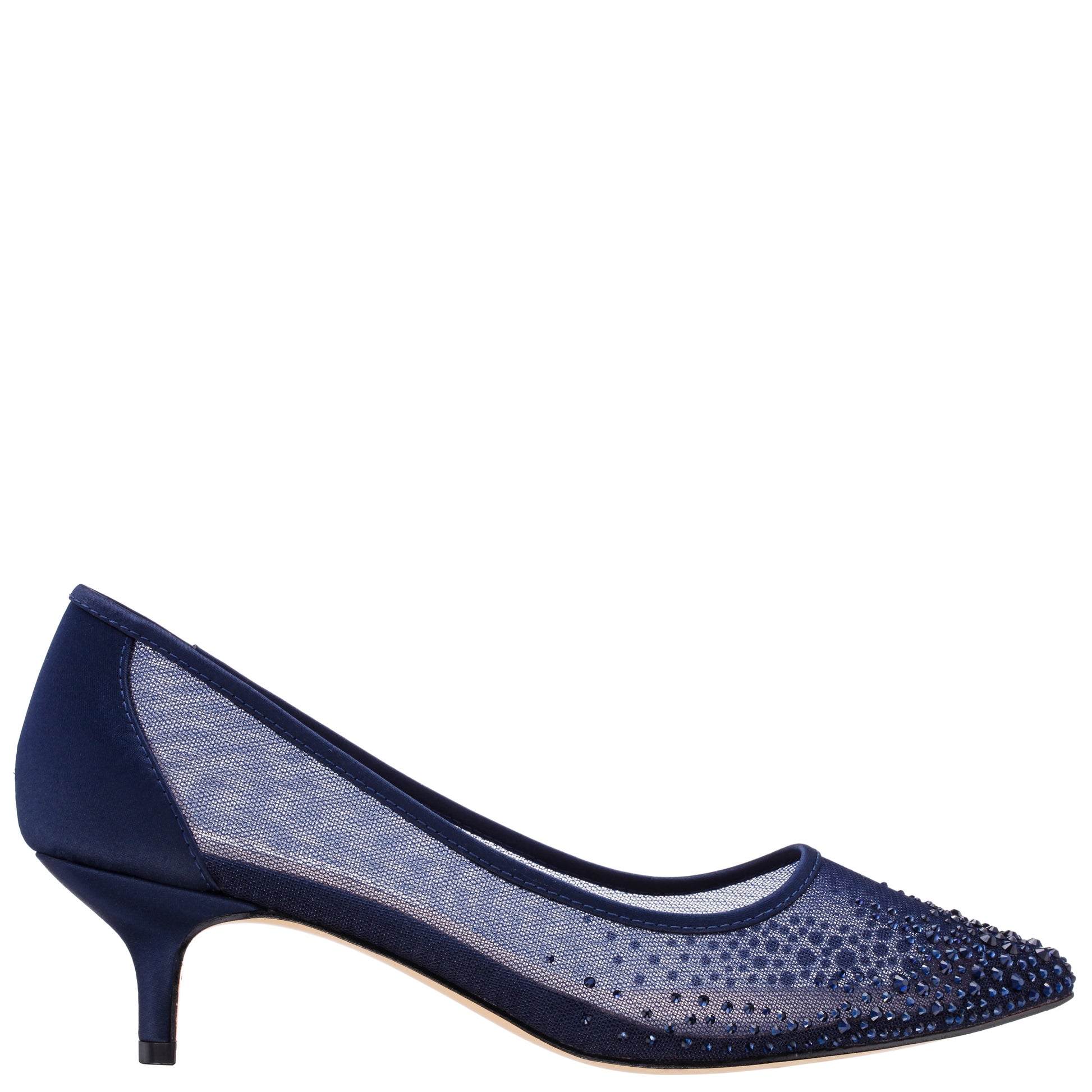 Nina Shoes Sofie Blue Mesh with Faceted Crystals Kitten-Heel Pumps