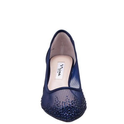 Nina Shoes Sofie Blue Mesh with Faceted Crystals Kitten-Heel Pumps