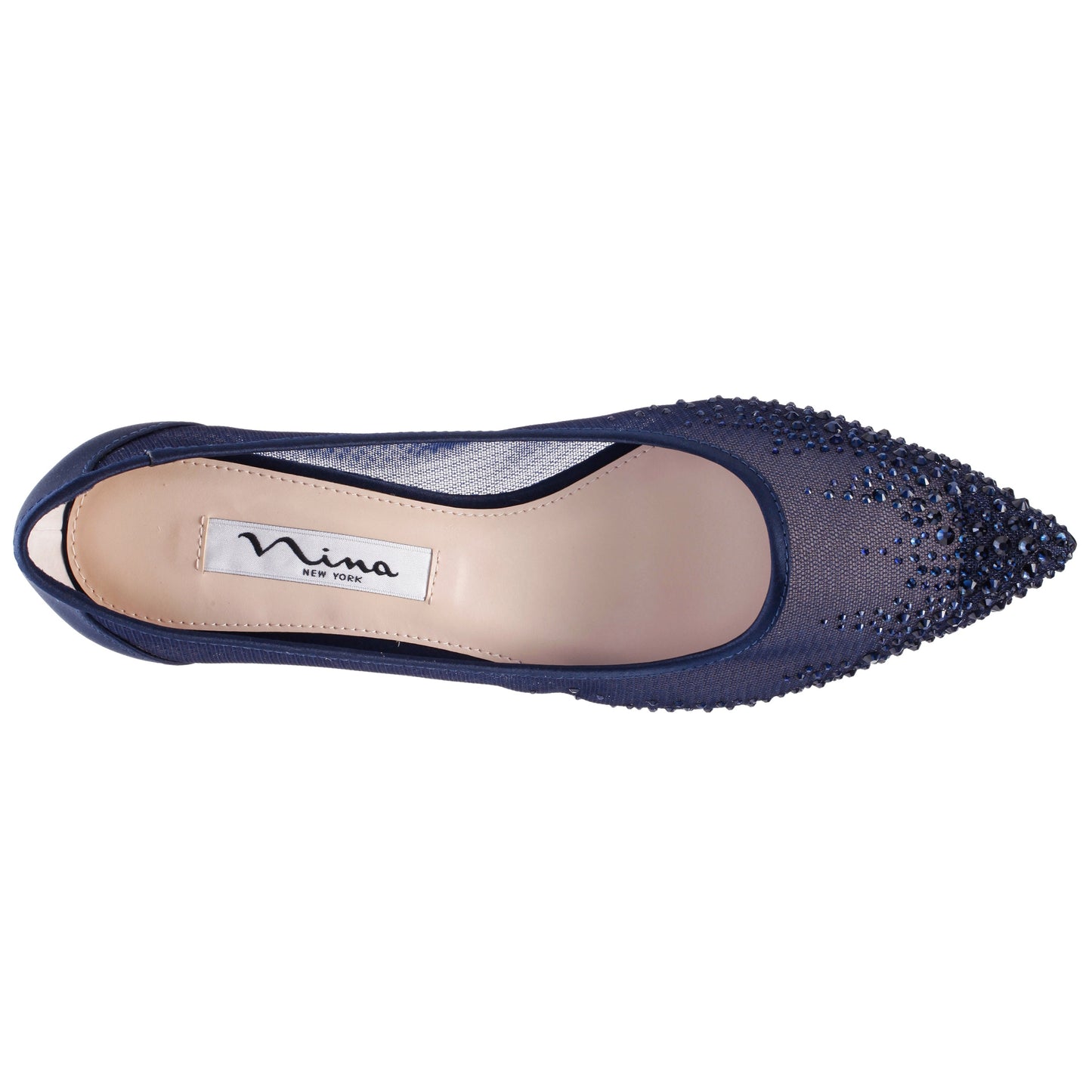 Nina Shoes Sofie Blue Mesh with Faceted Crystals Kitten-Heel Pumps
