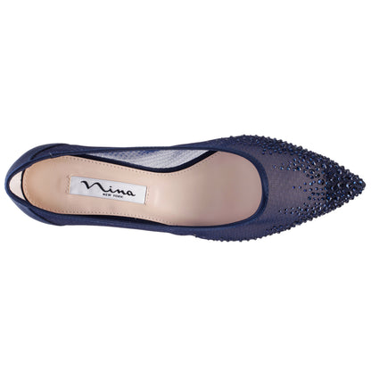 Nina Shoes Sofie Blue Mesh with Faceted Crystals Kitten-Heel Pumps