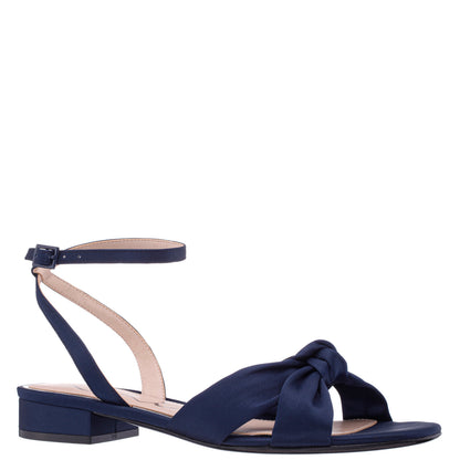 Nina Shoes Sulma Blue Satin Block-Heel Flat Sandals with Ankle-Strap