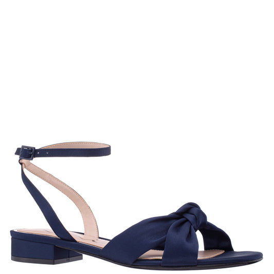 Nina Shoes Sulma Blue Satin Block-Heel Flat Sandals with Ankle-Strap